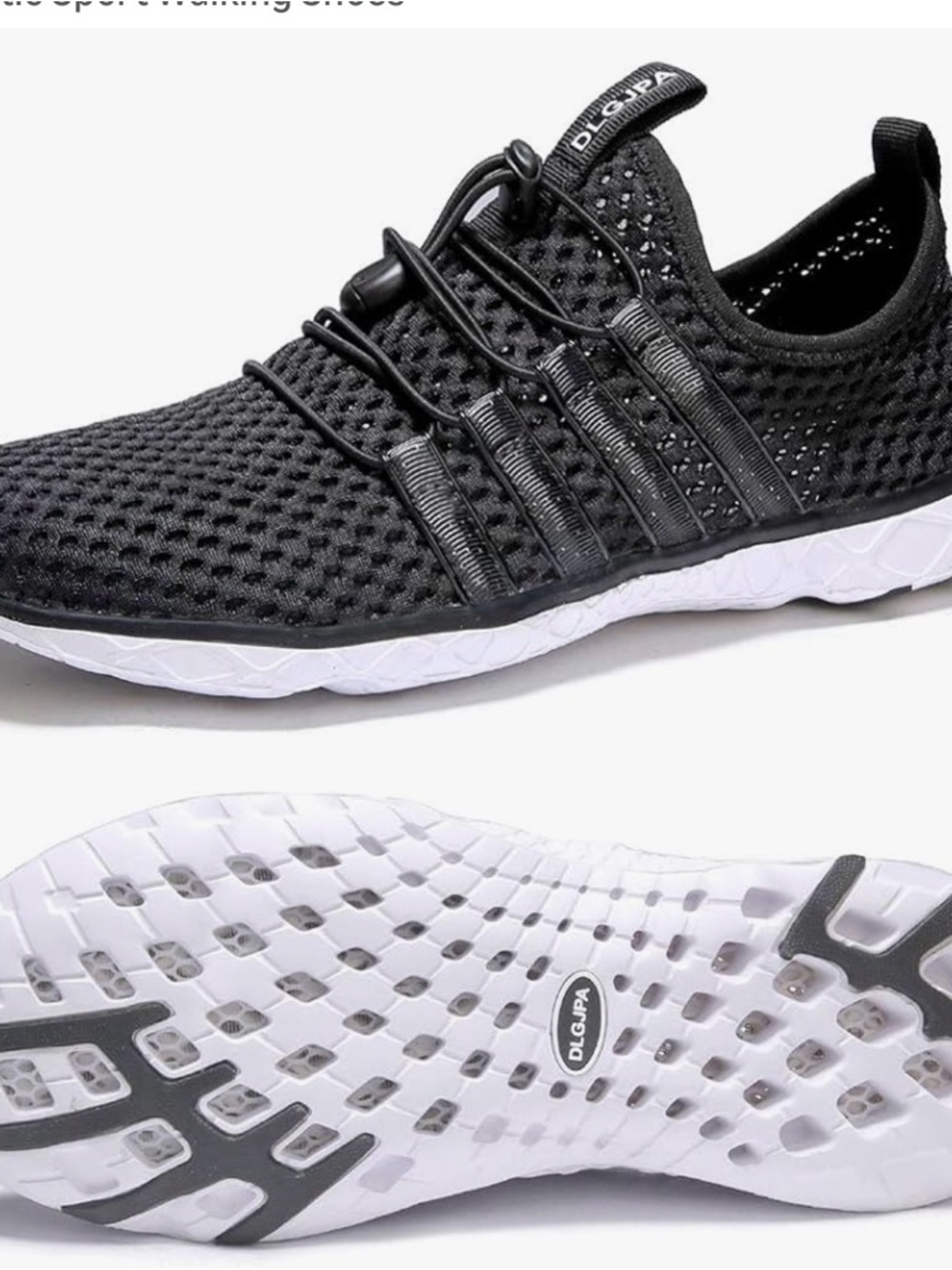 DLGJPA Water Shoes Black Knit Athletic Sneakers with White Sole